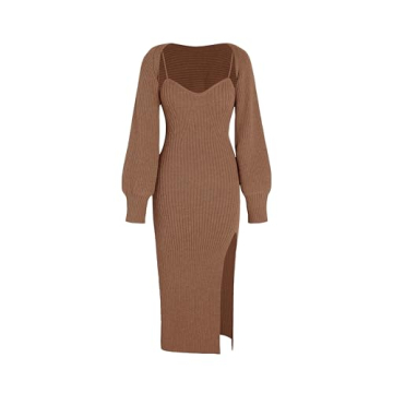 CIDER 2 Piece Sweater Dresses for Women Winter Slit Long Sleeve Womens Midi Dress Pullover Bodycon W...