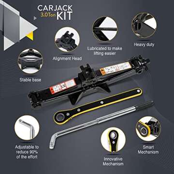 Car Jack Kit for 3 Ton Vehicles | Essential Tire Tool Kit