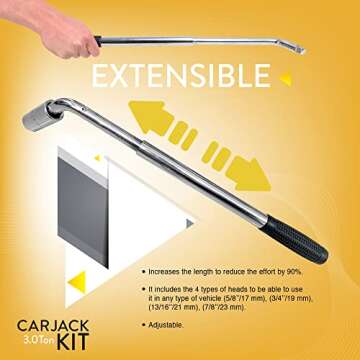 Car Jack Kit for 3 Ton Vehicles | Essential Tire Tool Kit