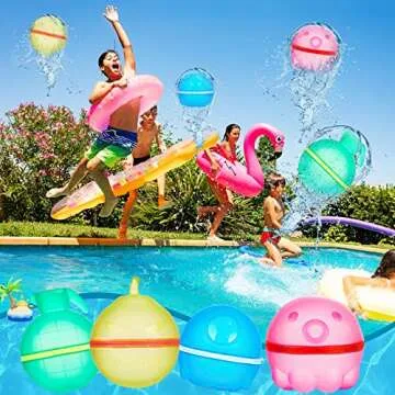 8 Pack Reusable Water Balloons for Kids, Refillable Water Balloon Quick Fill and Self Sealing, Magnetic Water Bomb Balls Outdoor Water Balloon for Summer Party, Water Fight Game,Water Park
