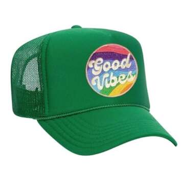 Good Vibes Vintage Patch Trucker Hat (Green)