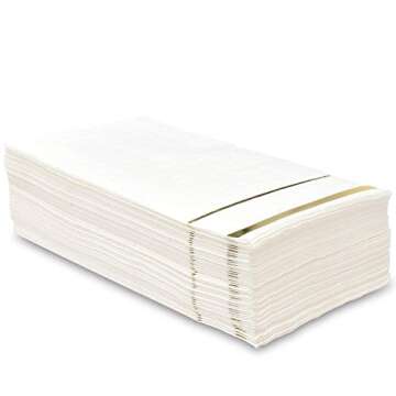 Gift Boutique 100 Gold Trim Lined Guest Napkins - Elegant Dinner Hand Napkin for All Occasions
