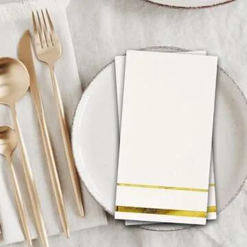 Gift Boutique Gold Trim Napkins - Elegant Disposable Dinnerware