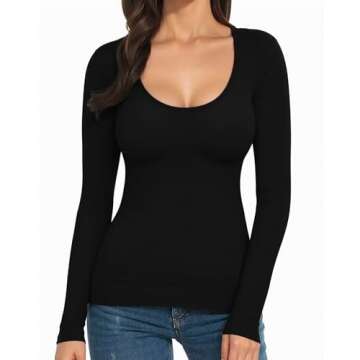 MANGOPOP Women's Scoop Neck Long Sleeve Slim Fit Tee