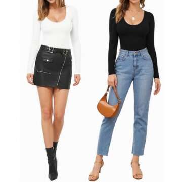 MANGOPOP Women's Scoop Neck Long Sleeve Slim Fit Tee