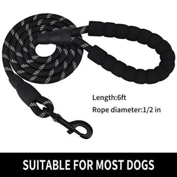 Panykoo 5/6 FT Strong Pet Dog Leash with Soft Padded Handle,Highly Reflective Rope for Night Walking...