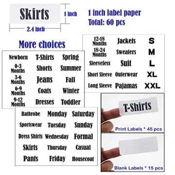 TraGoods 16 Pack White Clothing Rack Size Dividers Plus 60 Labels (1 Inch) and 16 Large Blank Labels, Large Rectangular Clothing Closet Dividers (Pearl White)