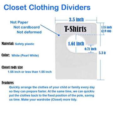 TraGoods 16 Pack White Clothing Rack Size Dividers Plus 60 Labels (1 Inch) and 16 Large Blank Labels, Large Rectangular Clothing Closet Dividers (Pearl White)