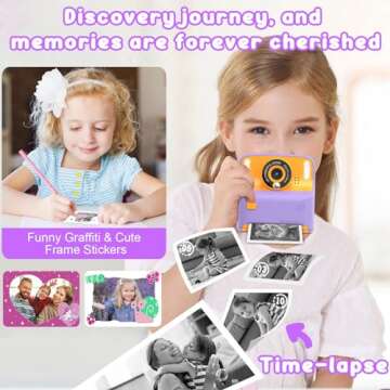 Instant Print Camera for Kids, Christmas Birthday Gift for 3-12 Year Old Girls Boys, Children Digital Camera Print Black and White Photo for Toddler Toys, 2.4 inch Screen with 32GB Card (Purple)