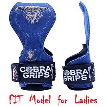Cobra Grips PRO Weight Lifting Gloves Heavy Duty Straps Alternative to Power Lifting Hooks for Deadlifts with Built in Adjustable Neoprene Padded Wrist Wrap Support Bodybuilding (FIT Blue Leather)