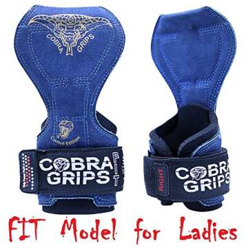 Cobra Grips PRO Weight Lifting Gloves Heavy Duty Straps Alternative to Power Lifting Hooks for Deadlifts with Built in Adjustable Neoprene Padded Wrist Wrap Support Bodybuilding (FIT Blue Leather)
