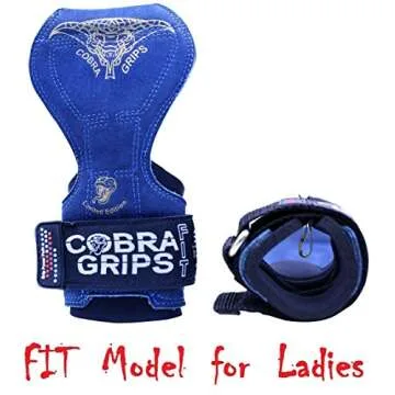 Cobra Grips PRO Weight Lifting Gloves Heavy Duty Straps Alternative to Power Lifting Hooks for Deadlifts with Built in Adjustable Neoprene Padded Wrist Wrap Support Bodybuilding (FIT Blue Leather)