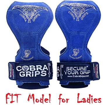 Cobra Grips PRO Weight Lifting Gloves Heavy Duty Straps Alternative to Power Lifting Hooks for Deadlifts with Built in Adjustable Neoprene Padded Wrist Wrap Support Bodybuilding (FIT Blue Leather)