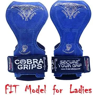 Cobra Grips PRO Weight Lifting Gloves Heavy Duty Straps Alternative to Power Lifting Hooks for Deadlifts with Built in Adjustable Neoprene Padded Wrist Wrap Support Bodybuilding (FIT Blue Leather)