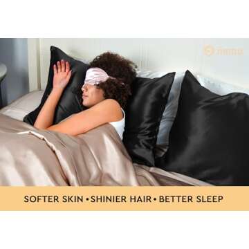 100% Mulberry Silk Pillowcase for Hair and Skin, 22 Momme Pure Natural Silk Pillow Case Both Sided with Zipper, Pillow Cover for Women Mom Men (Black, Standard 20''×26'')