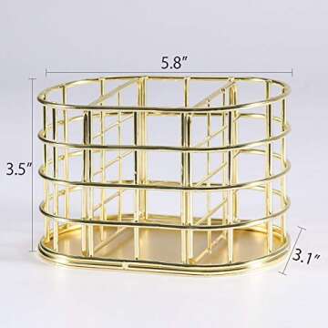 Nugorise Pen Holder, 3 Compartment Metal Pencil Holder Stationery Organizer, Decorative Desktop Stor...