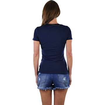 ToBeInStyle Women's Slim Fit Short Sleeve Longline Crew Neck Tee - True Navy - S