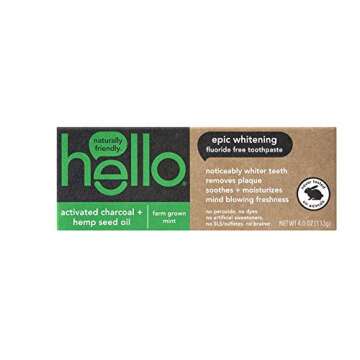 Hello Activated Charcoal Hemp Seed Oil Epic Whitening Toothpaste, 4 Ounce, Fluoride Free, SLS Free