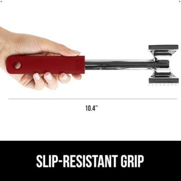 GORILLA GRIP Double-sided Meat Tenderizer Tool, Heavy Duty Kitchen Mallet, Spiked Side Tenderizes, Smooth Flattens Steak, Pound Beef, Maximize Food Flavor, Comfortable Handle, Commercial Grade, Red