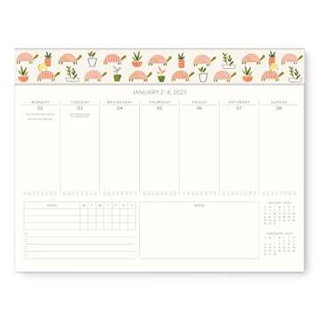Orange Circle Studio 2022-2023 Weekly Desk Calendar Planner - 17-Month Planner with a Weekly View, To-Do List, & Goal Tracker - Turtle Garden
