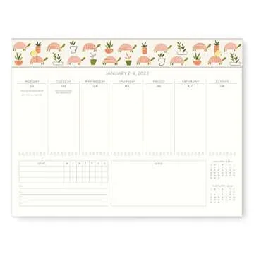 Orange Circle Studio 2022-2023 Weekly Desk Calendar Planner - 17-Month Planner with a Weekly View, To-Do List, & Goal Tracker - Turtle Garden