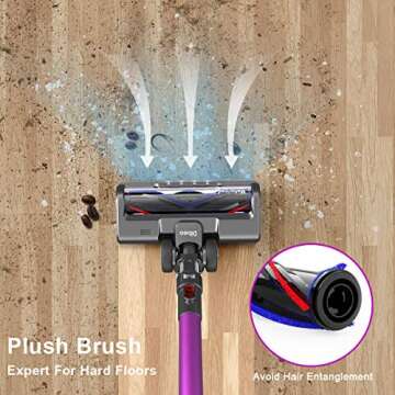 Dibea Stick Vacuum Cleaner for Home Hard Floor Carpet Car Pet Hair, 22KPa Suction Lightweight Handheld Vacuum with Rechargeable Lithium Ion Battery and LED Brush E19Pro