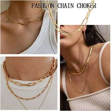 17 MILE Gold Chain Necklace and Bracelet Sets for Women Dainty Link Paperclip Choker Jewelry for Christmas Gifts (Gold)