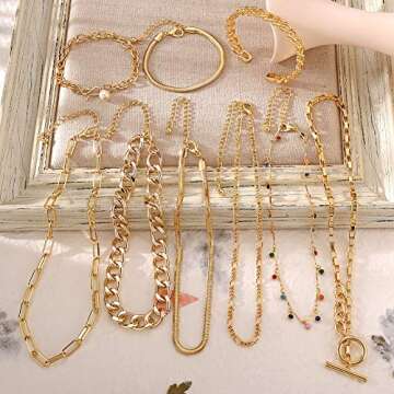 17 MILE Gold Chain Necklace and Bracelet Sets for Women Dainty Link Paperclip Choker Jewelry for Christmas Gifts (Gold)