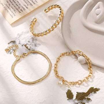 17 MILE Gold Chain Necklace and Bracelet Sets for Women Dainty Link Paperclip Choker Jewelry for Christmas Gifts (Gold)