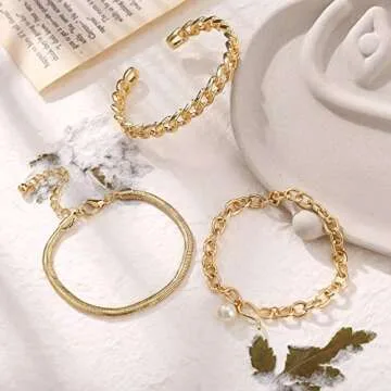 17 MILE Gold Chain Necklace and Bracelet Sets for Women Dainty Link Paperclip Choker Jewelry for Christmas Gifts (Gold)