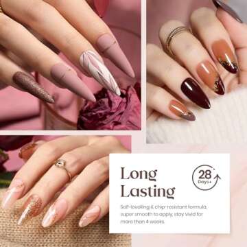 Beetles 23Pcs Gel Nail Polish Kit Winter Colors, Nude Pink Brown Burgundy Red Gel Polish Set with Base Top Coat Verse of Roses Kit, Soak off Uv Gel Golden Glitter Holiday Nail New Year Gift for Women