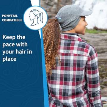 TrailHeads Fleece Ponytail Hat for Women – Trailblazer Reflective Winter Hat with Ponytail Hole for Workouts, Heather Grey