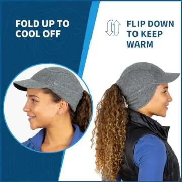 TrailHeads Fleece Ponytail Hat for Women – Trailblazer Reflective Winter Hat with Ponytail Hole for Workouts, Heather Grey