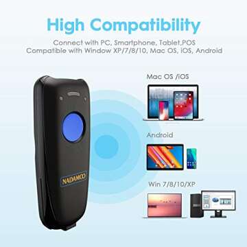 NADAMOO Wireless Barcode Scanner Compatible with Bluetooth, with Charging Dock, Portable USB 1D Bar Code Scanner for Inventory, 2.4G Wireless & Wired Barcode Reader for Tablet iPhone iPad Android iOS