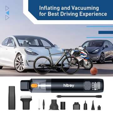 Hiboy 2 in 1 Tire Inflator Portable Air Compressor with Cordless vacuuming Function, 2X Faster Infla...