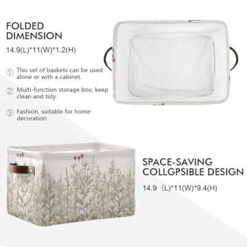 Xigua Vintage Colorful Herbs Wild Flowers Floral Storage Basket - Collapsible Toy Storage Bins with ...