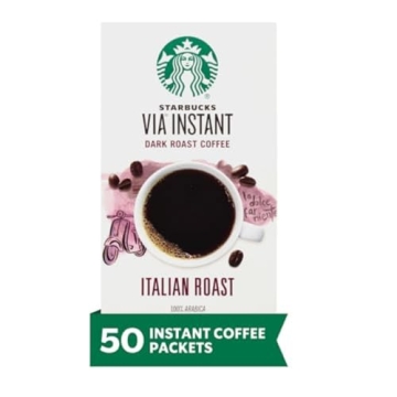 Starbucks VIA Instant Coffee, Italian Roast – 50 Premium Arabica Packets