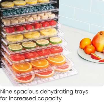 Chefman 9-Tray Food Dehydrator Machine Professional Electric Multi-Tier Food Preserver, Dried Meat or Beef Jerky Maker, Fruit & Vegetable Dryer with 9 Slide Out Trays & Transparent Door, Black