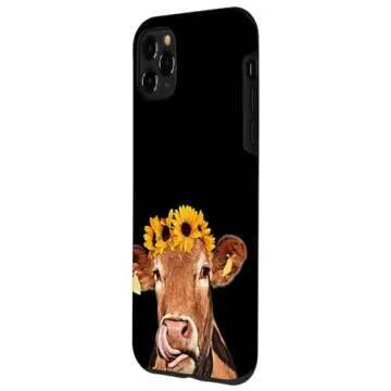 iPhone 11 Pro Max Pastoral Black Cow Floral Design with Flower Sunflower Crown Case