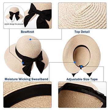 Large Women Summer Straw Sun Hat UPF 50+ Beach Accessory