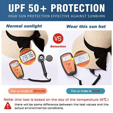 Large Women Summer Straw Sun Hat UPF 50+ Beach Accessory