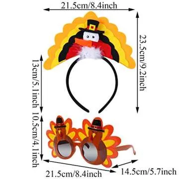 URATOT Thanksgiving Turkey Headbands and Glasses 4 Pack