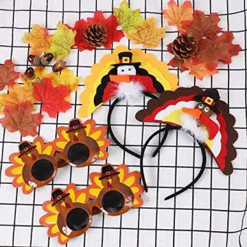 URATOT Thanksgiving Turkey Headbands and Glasses 4 Pack