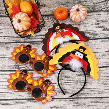 URATOT 4 Pack Thanksgiving Turkey Headbands Turkey Glasses Party Eyeglasses Thanksgiving Costume Decorations