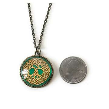 Tree of Life Necklace - Green Celtic Knot Pendant - Cabochon Jewlery for Women - Fern and Filigree