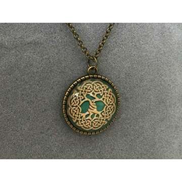 Tree of Life Necklace - Green Celtic Knot Pendant - Cabochon Jewlery for Women - Fern and Filigree