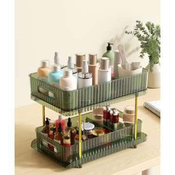 Colorsmoon 2-Tier Makeup Organizer - Versatile Skincare Storage Gem Green