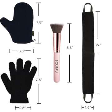 4 Pack Self Tanning Mitt Applicator Kit, with Self Tanner Mitt, Self Tan Back Applicator, Exfoliating Glove, Flat Top Face Tanner Brush, Tan mit for Self Sunless Tanner (black)