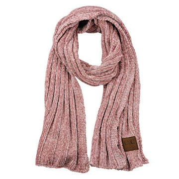 C.C Women's Warm Chenille Ribbed Knit Shawl Wrap Scarf - Rose