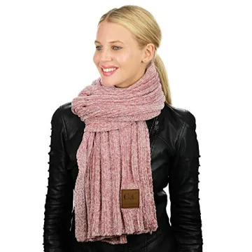 C.C Women's Chenille Knit Shawl Wrap Scarf - Rose
